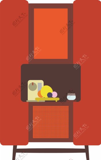 红色的衣柜家具插画