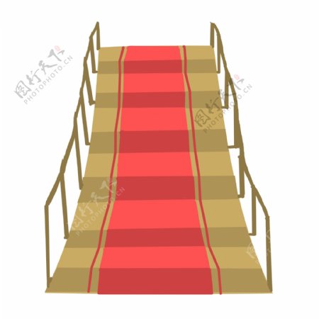 红色楼梯卡通插画