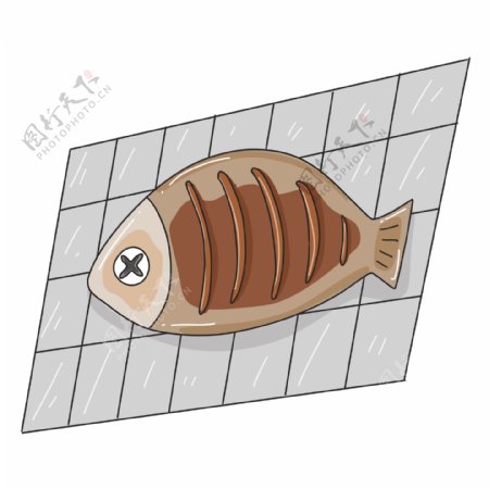 烤鱼烧烤卡通插画