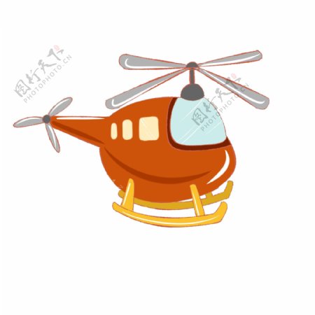 卡通橙色直升机插画