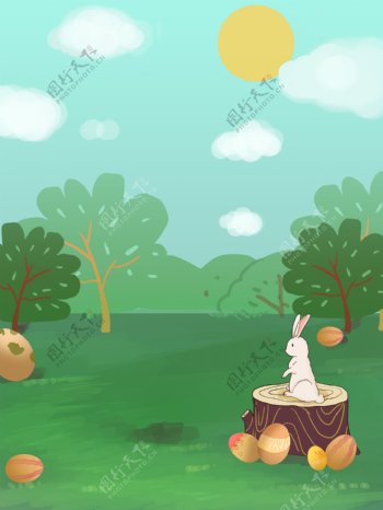 复活节绿色风景彩蛋插画背景