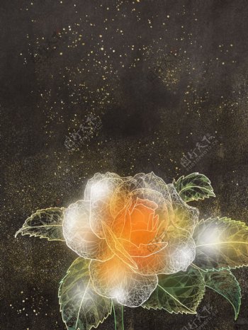 植物复古风黄色玫瑰独特透明感插画背景