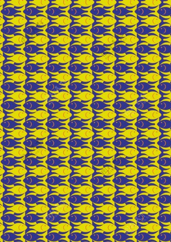 蓝黄鱼背景图案元素