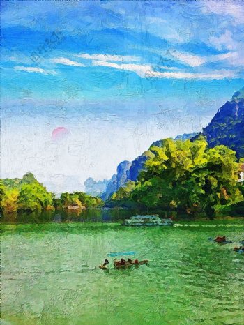 现代桂林山水油画风景客厅酒店饭店装饰画