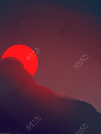 复古红日夕阳背景素材
