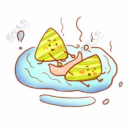端午节粽子拟人卡通可爱洗澡设计元素