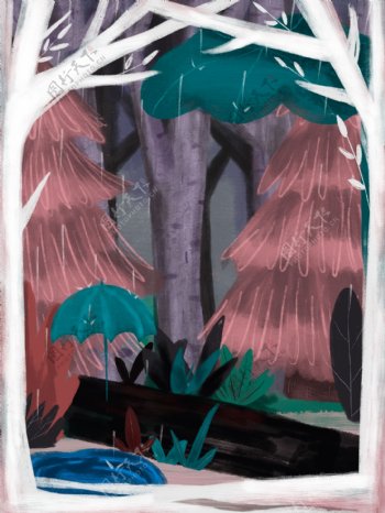 彩绘夏季树林背景设计