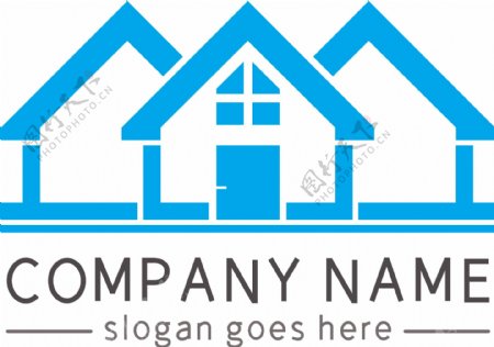 蓝色房地产房屋外形创意logo