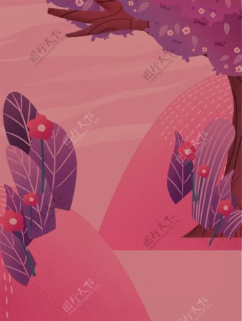 夏季粉色树叶花丛背景素材