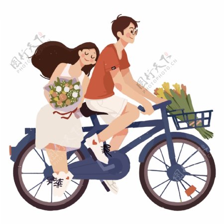 骑单车的情侣设计元素