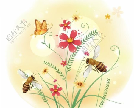 蝴蝶蜜蜂矢量图