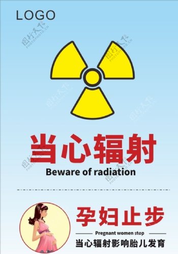 当心辐射孕妇止步放射科提示