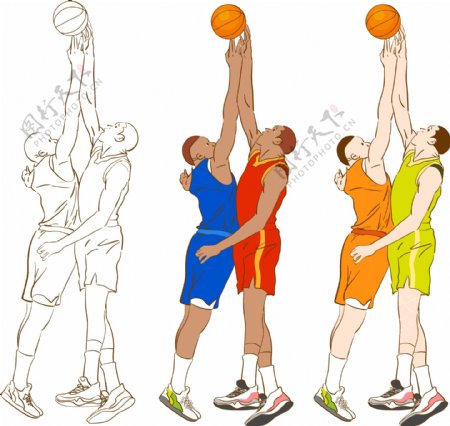 篮球运动比赛体育卡通矢量线稿