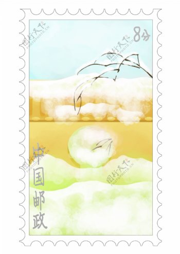 白色雪景邮票