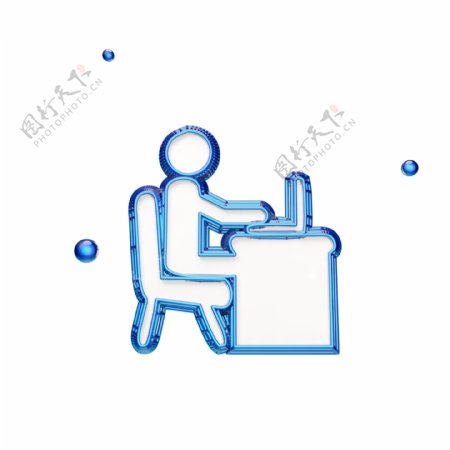 蓝色立体人坐在电脑图标