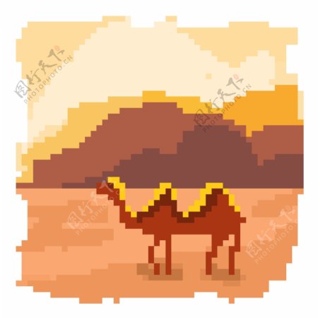 像素风格沙漠骆驼风景