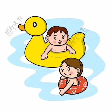 卡通夏季儿童游泳嬉戏png透明底