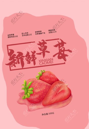 简约大气草莓水果美食包装袋设计