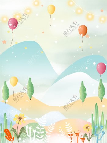 彩色气球六一儿童节背景设计