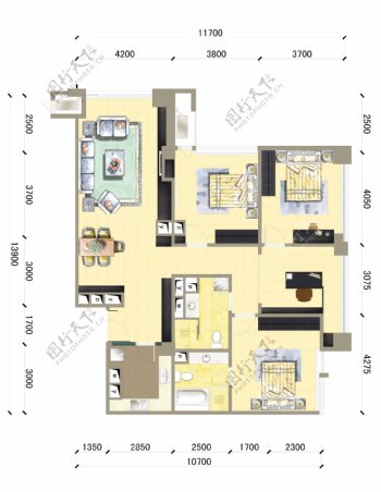 住宅彩色平面户型图