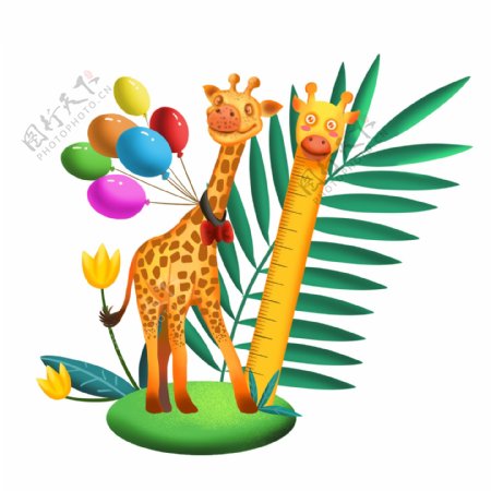 可商用长颈鹿与气球与尺子结合