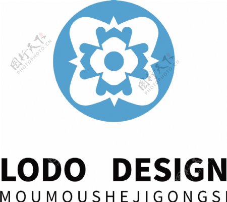 原创蓝色花朵艺术机构logo