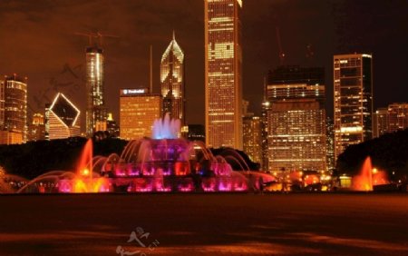 在芝加哥的彩色喷泉