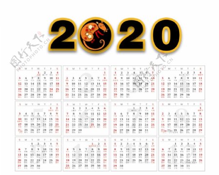 2020年鼠年方形日历