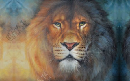 狮神阿斯兰高清油画背景壁画