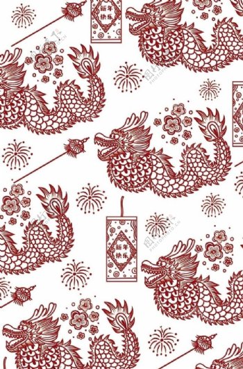 中国传统龙红色新年底纹