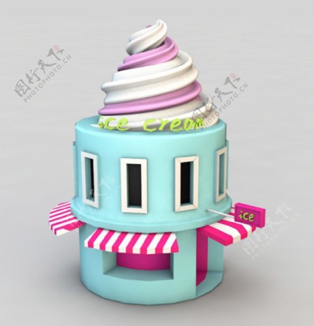 C4D冰淇淋蛋糕塔建模效果图