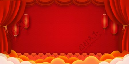 红色帷幕中国风颁奖典礼背景