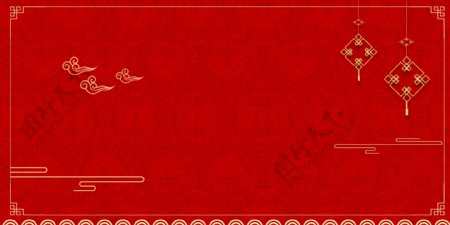 新年喜庆红色花纹中国风边框背景
