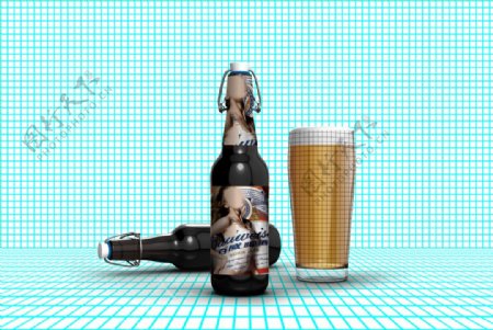 啤酒瓶子罐装包装效果图样机