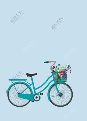 自行车插画花鲜花矢量图