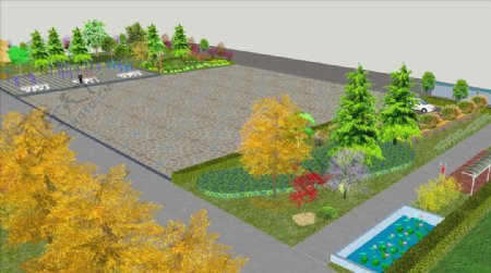 村部公园广场绿化景观模型效果图