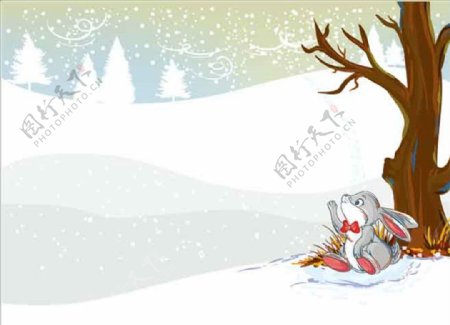 卡通可爱雪天兔子背景设计