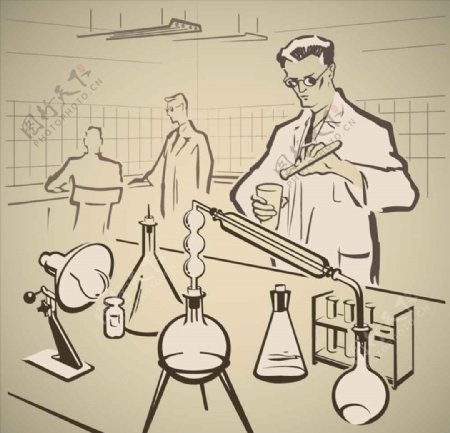 卡通人物科学家化学实验素材