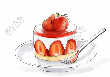 草莓蛋糕手绘