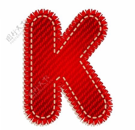 英文字母K设计艺术字创意牛仔布