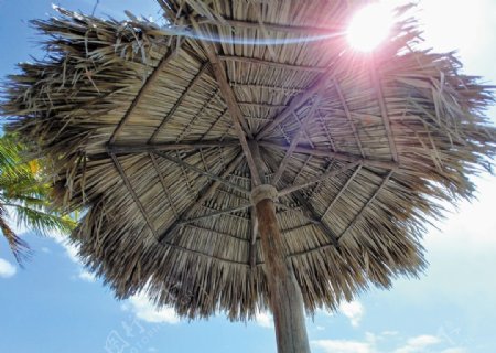 太阳天空海滩巴拿马草帽