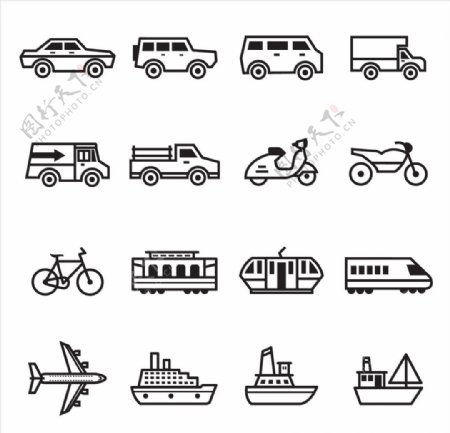 线性交通工具icon图标
