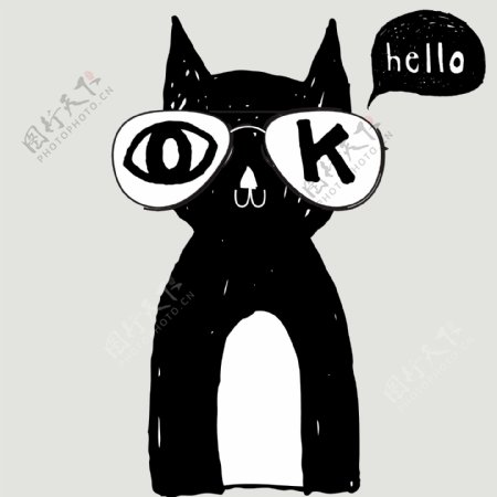 卡通动物黑色小猫