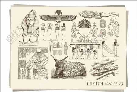 埃及元素手绘稿