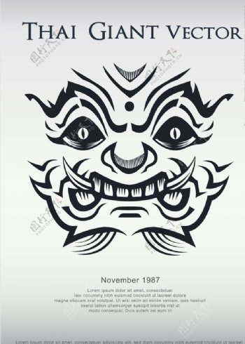 创意日式神话脸谱图案印花插画