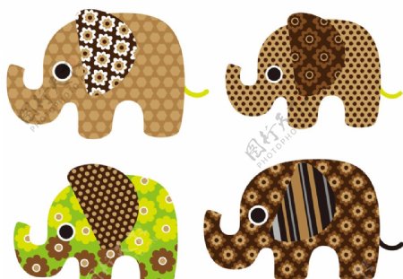 彩绘扁平化大象矢量动物素材