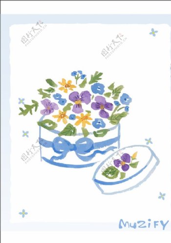 紫色花卉礼盒水彩画