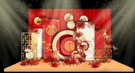 中国风红金婚礼