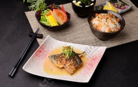 日式三文鱼美食食材餐饮背景素材