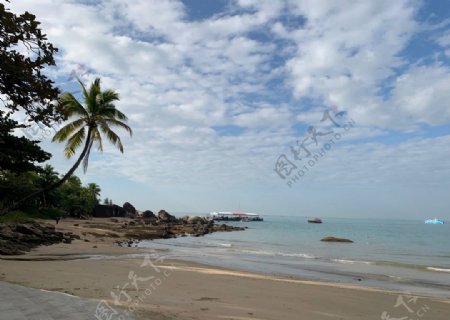三亚美丽海滩椰树风景